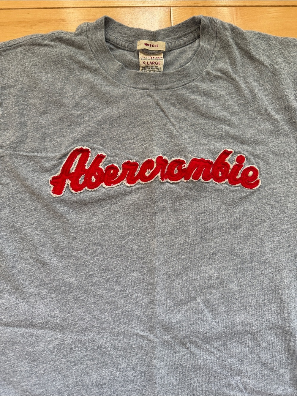 Vintage Abercrombie & Fitch Heather Gray Tee with Red Script Logo